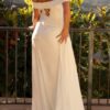 Off shoulder drapeado abertura en pierna con cauda tira costado - Image 2
