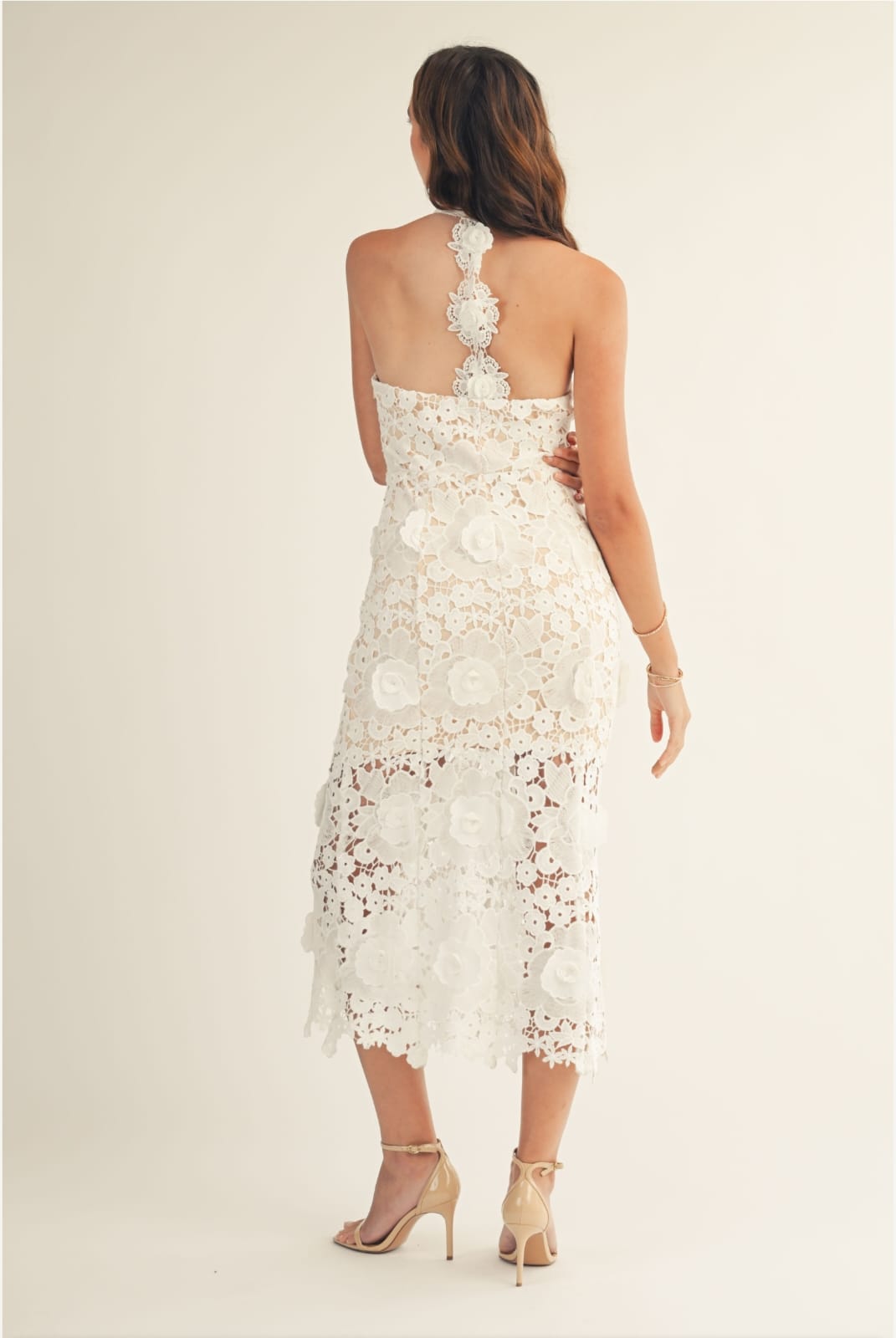 Midi halter encaje floral 3d espalda abierta - Image 2