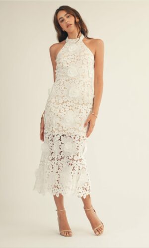 Midi halter encaje floral 3d espalda abierta