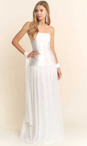 Strapless corte A tafeta con chiffon